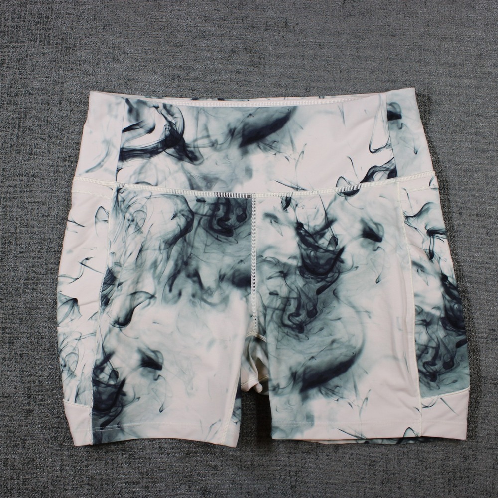 CALIA Womens White Black Smoke Marble Print Bike Shorts High Rise Pockets Large - Picture 2 of 9